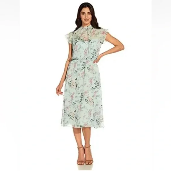 Adrianna Papell | Dresses | Adrianna Papell Short Printed Chiffon Dress  Size 4 Nwt Mint Multi Floral Spring | Poshmark